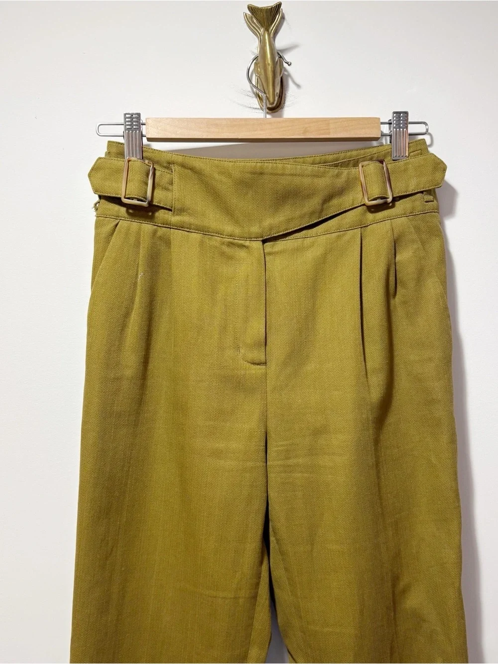 Sezane Francky Trousers Blend Cotton Linen Blend Size 2 Olive Green Carrot Cut